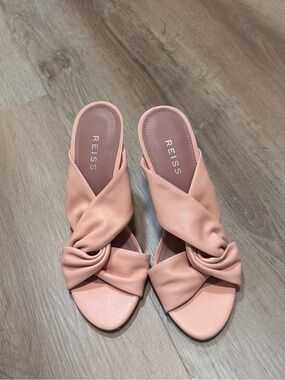 Reiss Ella Leather twist front heeled mules size 38